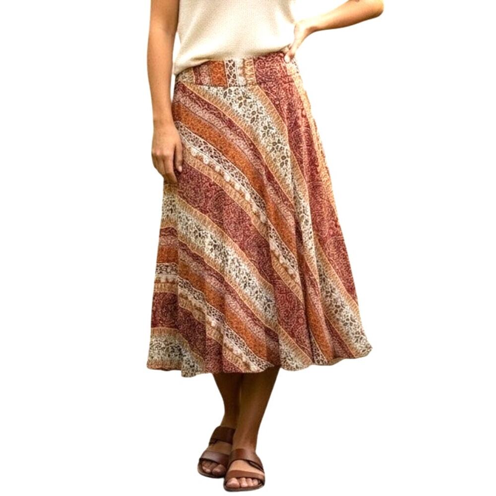Laura Ashley Silk Midi Skirt Womens‎ 4 Rust Red Ethnic Artsy Y2K Boho Hippie